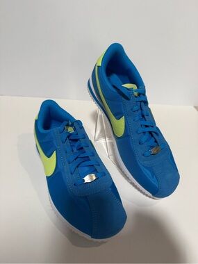 Nike Blue Retro Runner Sneakers with Neon Yellow Swoosh for kids